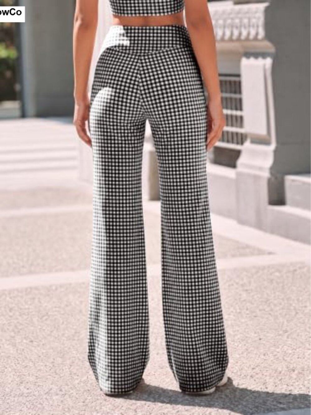 Wide Leg Gingham Yoga Pants High Waist Lounge Pants - Picture 4 of 5